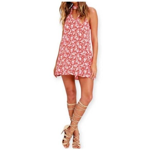 LULU'S LEAN CLOSE IVORY & RED FLORAL SWING DRESS SZ. XS EUC. - Picture 2 of 12